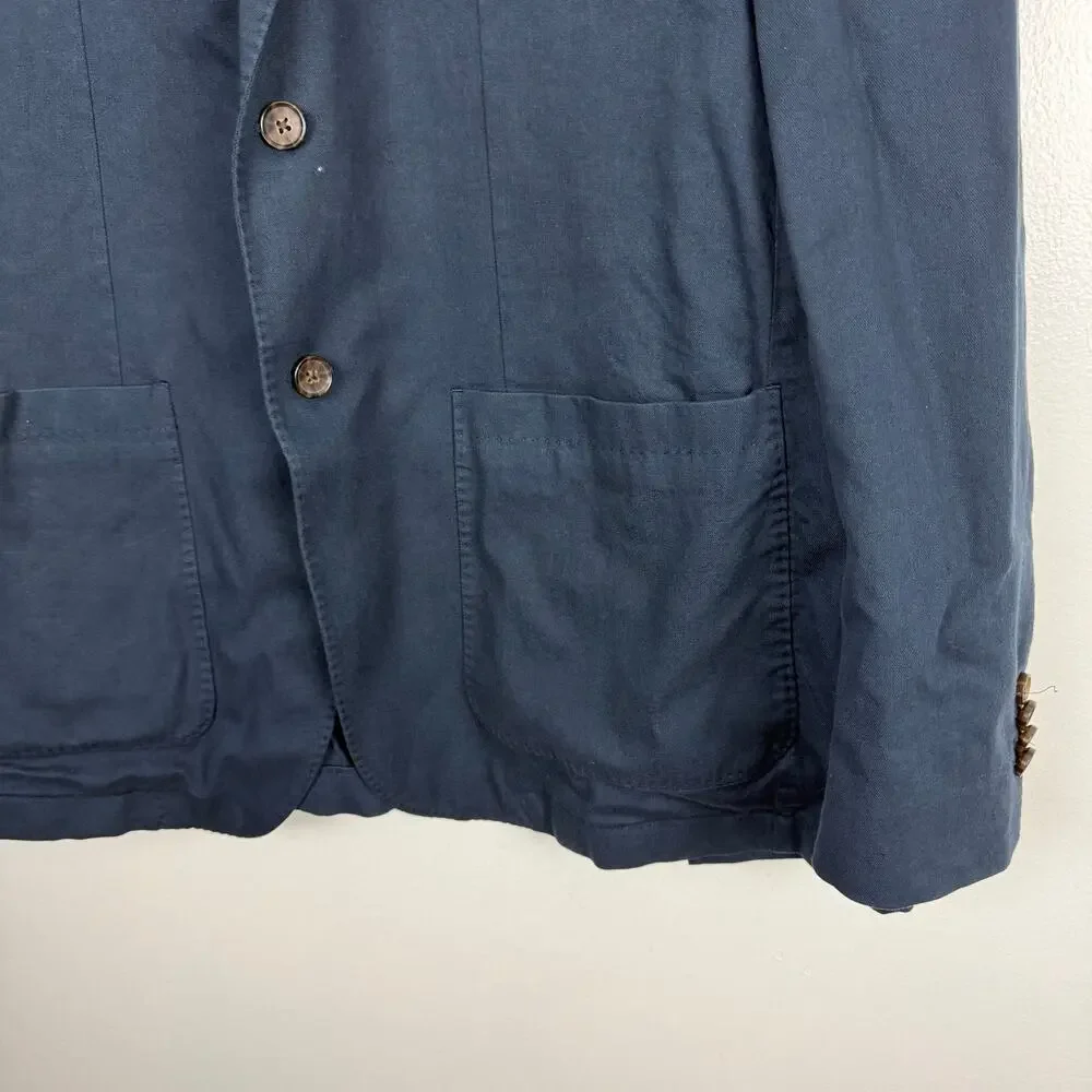Faherty Reserve Cotton Linen All Season Blazer Navy Blue Sz XXL